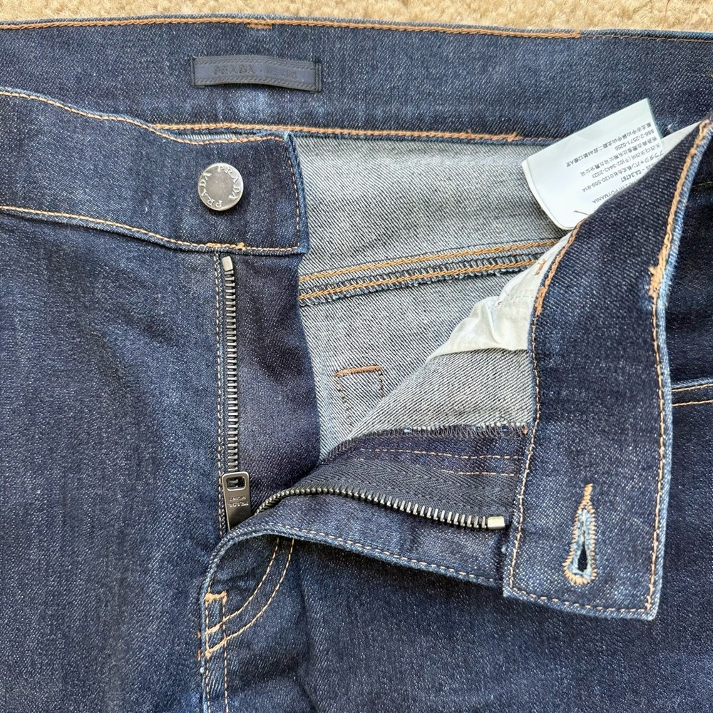 PRADA Dark Wash Mid High Rise Straight Leg Jeans Women Luxury Designer Denim 33 - Picture 7 of 17